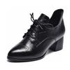 Fashion pointed deep mouth single shoes autumn new high heels lace-up plaid cowhide thick heel women's shoes