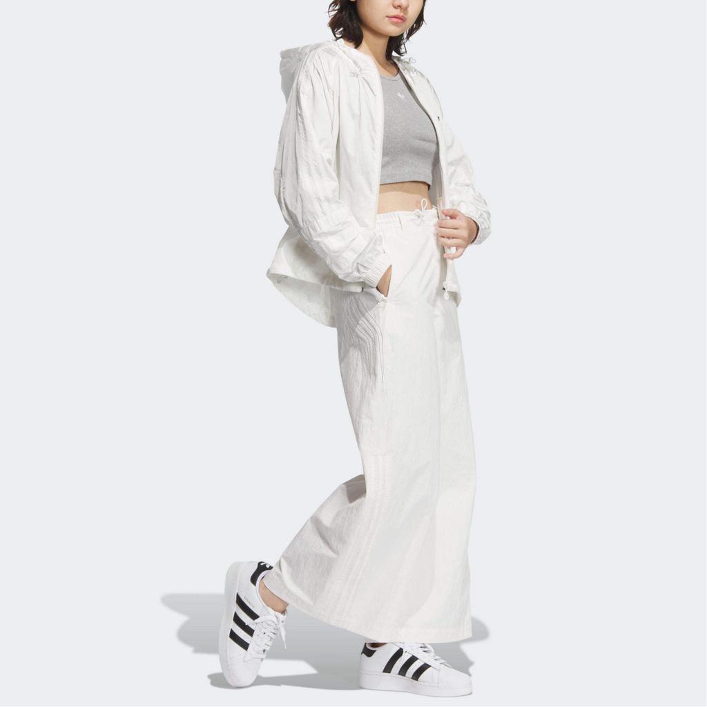 Adidas Originals Fat Adjustable Hood Lightweight Durable Zipper Raglan Sleeve Jacket Women Jacket White JD6381