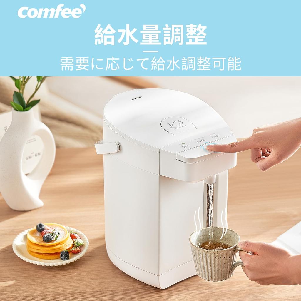 COMFEE' Electric Kettle, 3L Capacity, Microcomputer Controlled, Keep Warm Temperature, Safety Lock, Water Volume Selection, Energy-Saving,