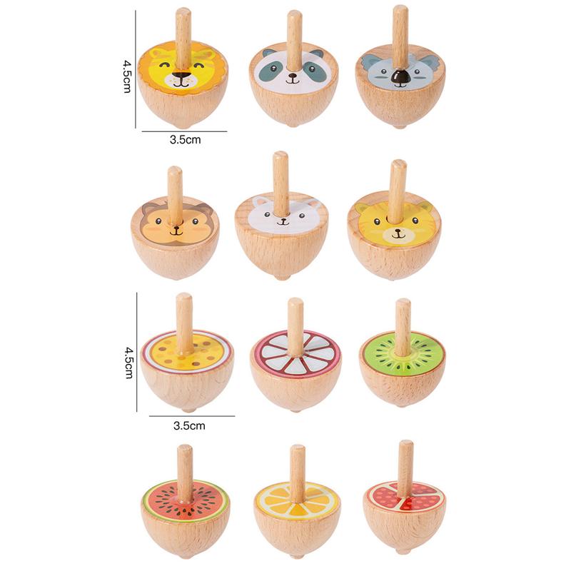 6pcs Wooden Spinning Top Toys Cartoon Childhood Wooden Gyro Fidget Toys Kids Montessori Colorful Spinning Gyro Birthday Gifts