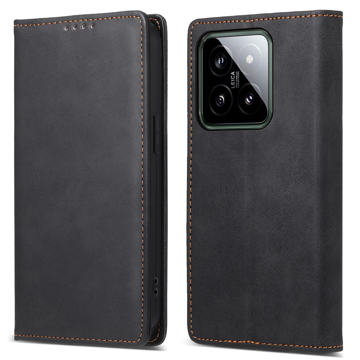 

DF-05 Retro RFID Blocking Phone Shell for Xiaomi 14 Case Phone Stand Cover PU Leather Wallet Black