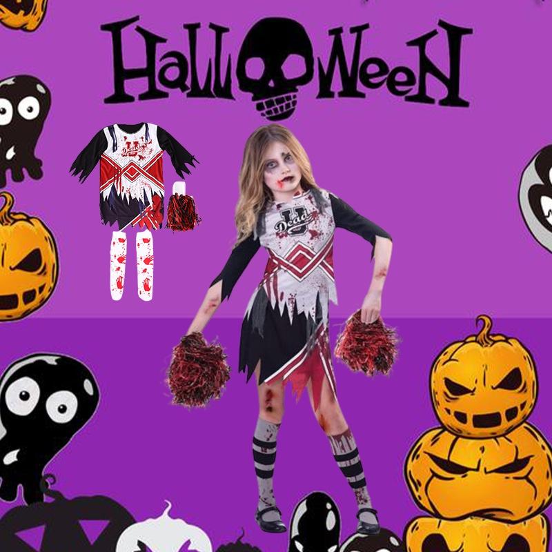 Girls Zombie Halloween Cheerleader Cosplay Costume Dress Carnival Outfit Party