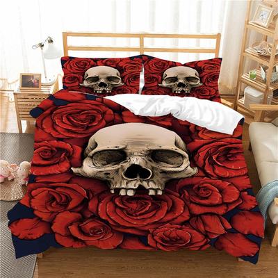 Home Textiles Fashionable 3D Skull Printing King Queen Size Bedding Cover Set Polyester Modern Bed Suits Bedclothes Double