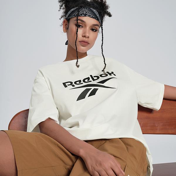 Reebok Logo Print Sports Casual Short Sleeve T-Shirt Unisex Tops White 24SRM409UGW1