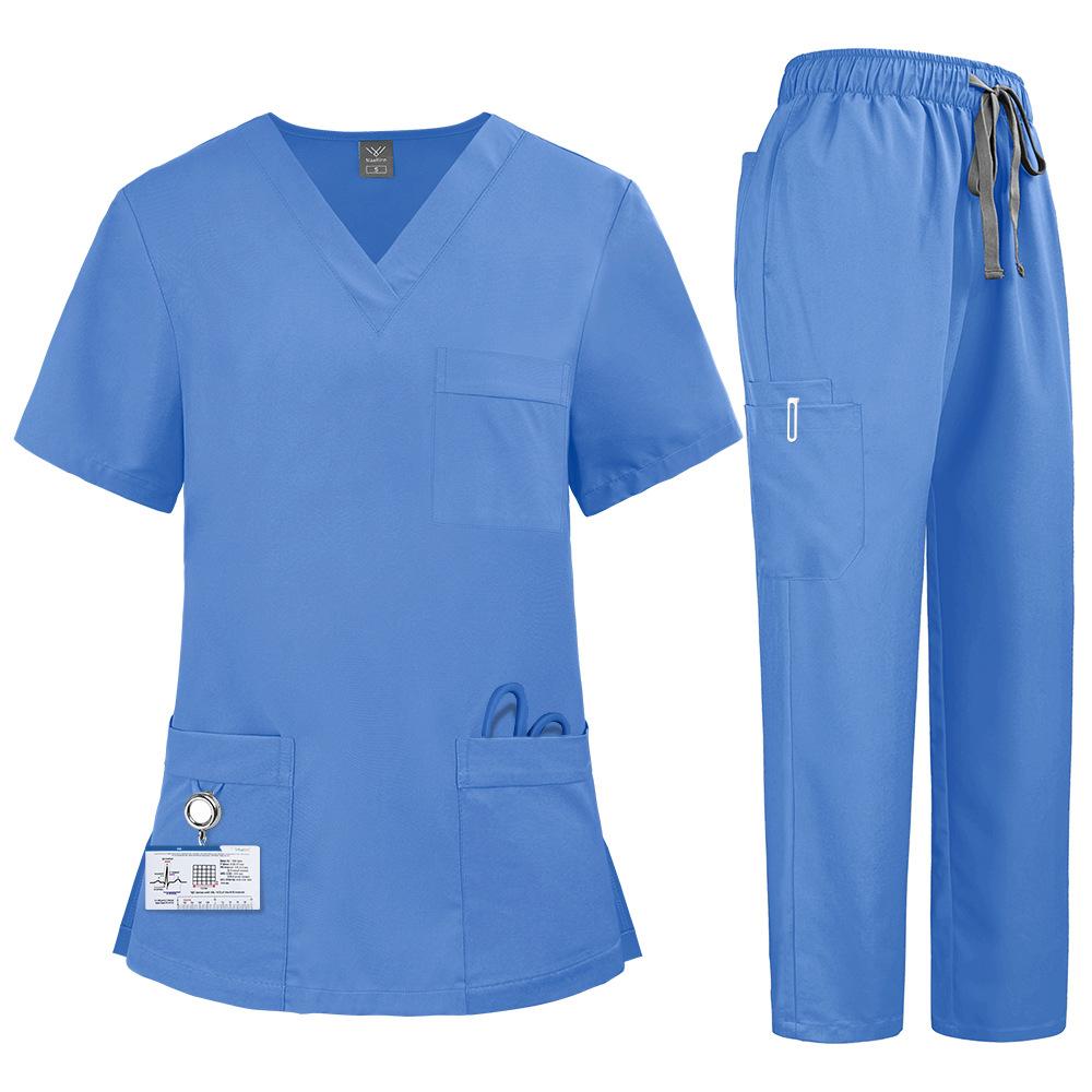

Unisex Short Sleeve Nurse Uniform With Pocket Hospital Doctor Workwear Oral Dental Surgery Uniforms Beauty Medical Scrubs Sets S небесно-синий