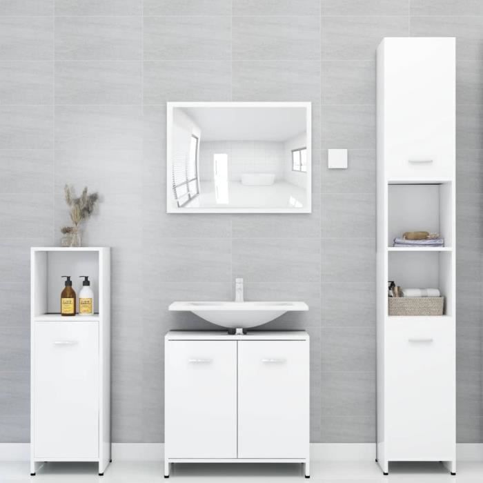VidaXL Ensemble de meubles de salle de bain 3 pcs Blanc Aggloméré