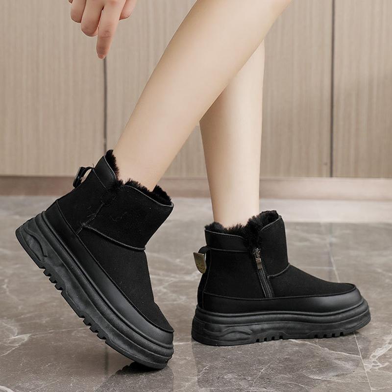 Autumn and Winter High Top Shoes for Women, Solid Color Snow Cotton Shoes, Sports and Leisure with Plush Cotton Thick Soled Shoes