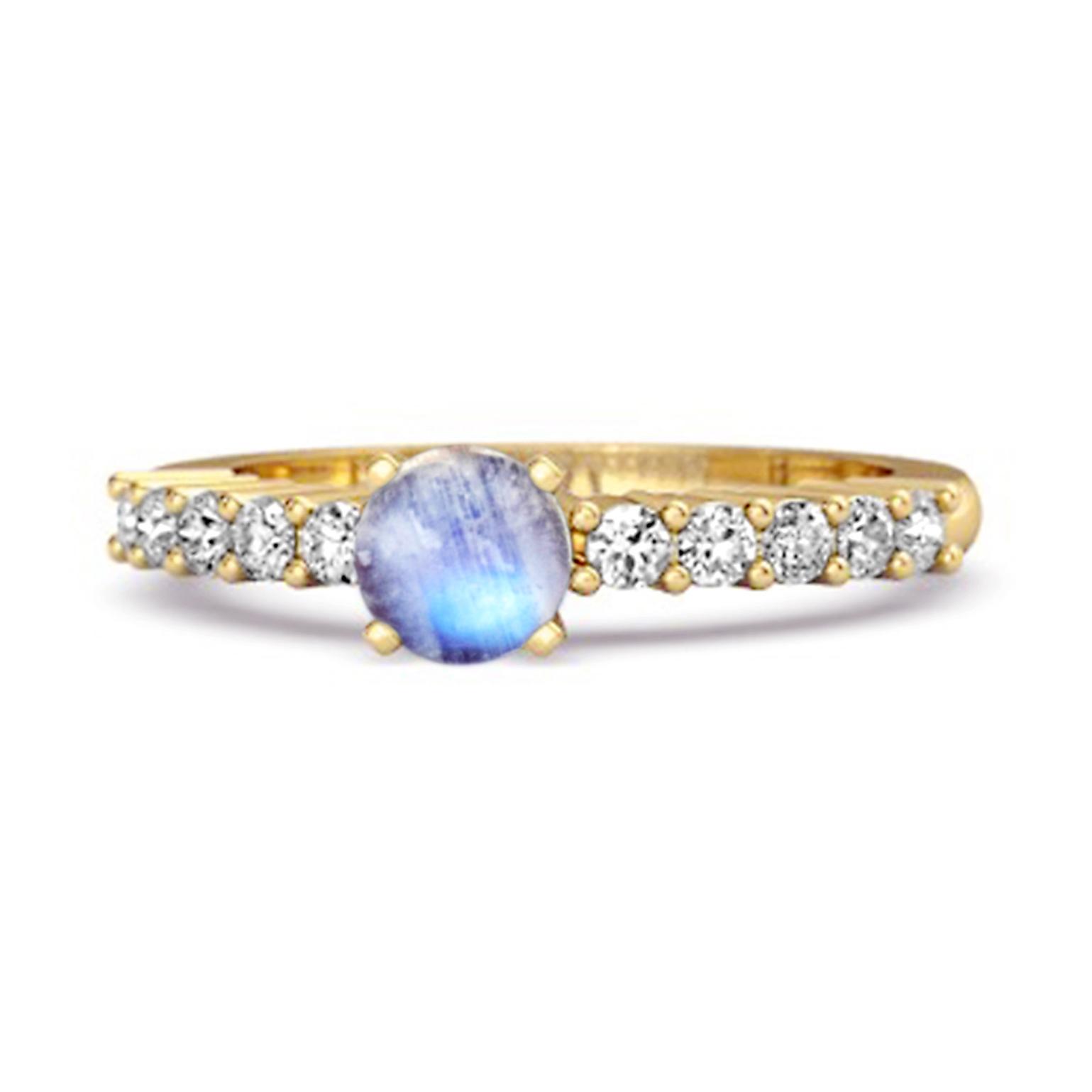 

Moonstone Round Solitaire Ring -925 Sterling Silver Gold Vermeil 9.5 жовтий/золотий