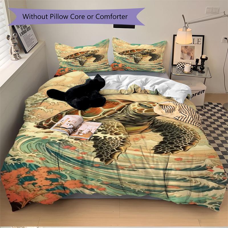 3pcs Turtle Wave Duvet Cover Set - Includes 1 Duvet Cover and 2 Pillowcases, No Quilt Core, All-Season Home Decor Yy251111081