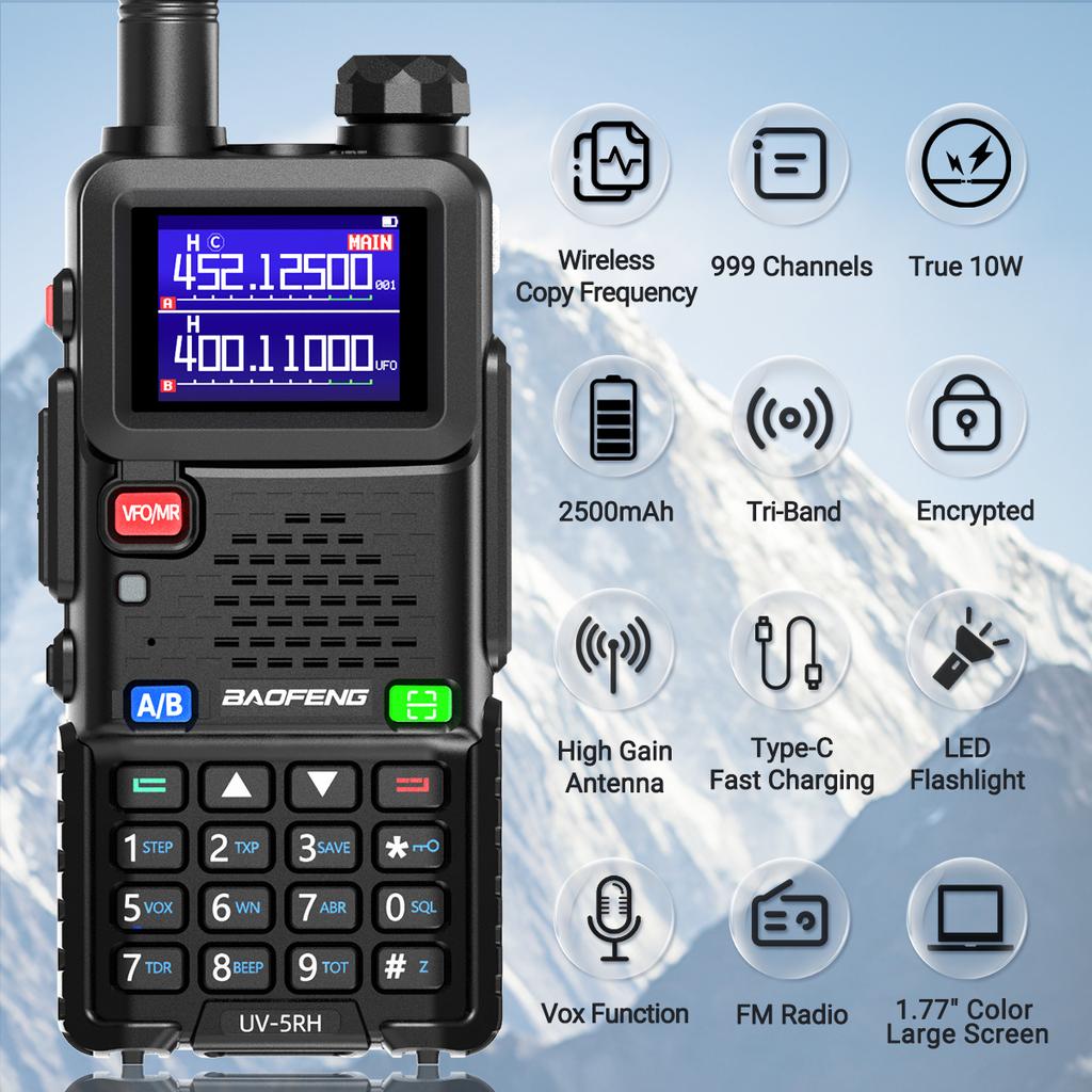 Baofeng Upgraded UV-5RH 10W Walkie Talkie Air Band Wirless Copy Frequency Long Range Type-C Charger UV 5R Ham Two Way Radio