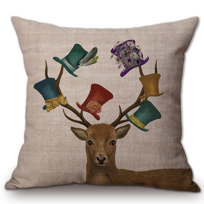 Spring European Nordic Floral Deer Bird Home Decorative Pillow Case Office Decoration Cotton Linen Sofa Chair Cushion Cover