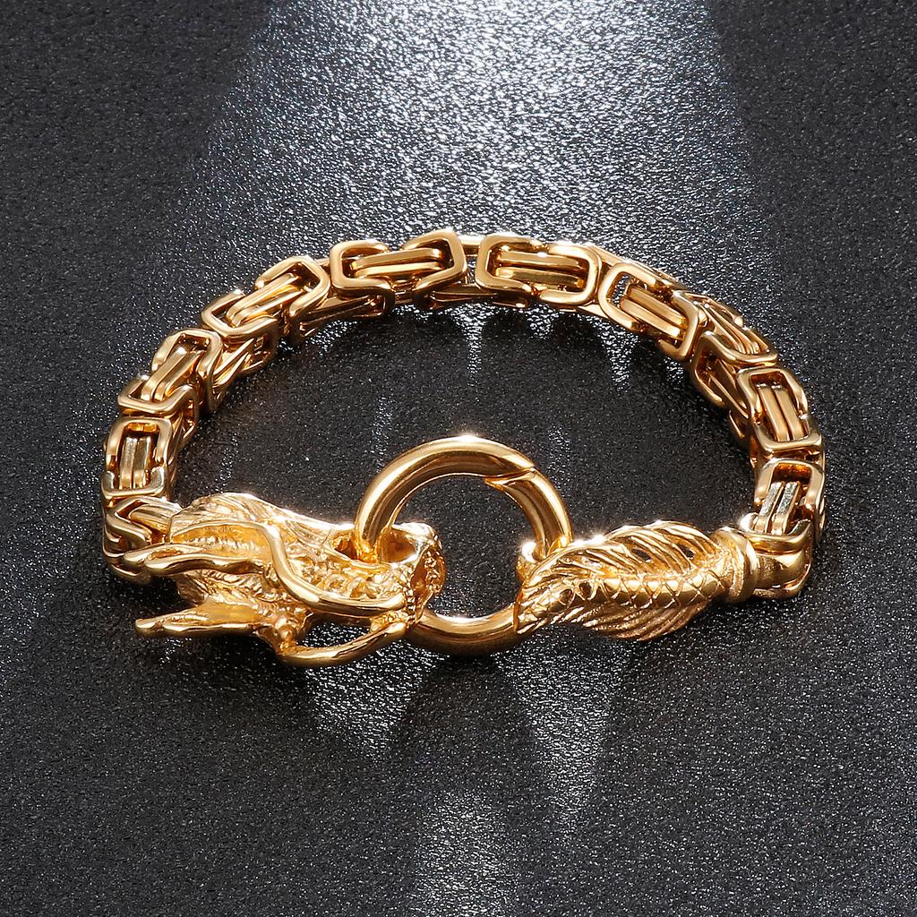 Kalen Dragon Bangles for Men Animal Mechanical Chain Bracelet Stainless Steel Byzantine Double Link Chain Bracelet Jewelry Gift