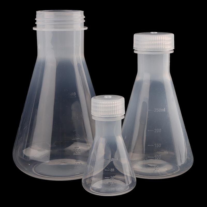 50ml-1000ml Lab Plastic Erlenmeyer Flask – Conical Container Bottle with Screw Cap for Laboratory Experiments