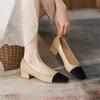 French Soft Leather Color Matching Small Fragrant Style Thick Heel Square Head Single Shoes Women's Summer 2025 New Versatile Light Mouth Ladyshoes 