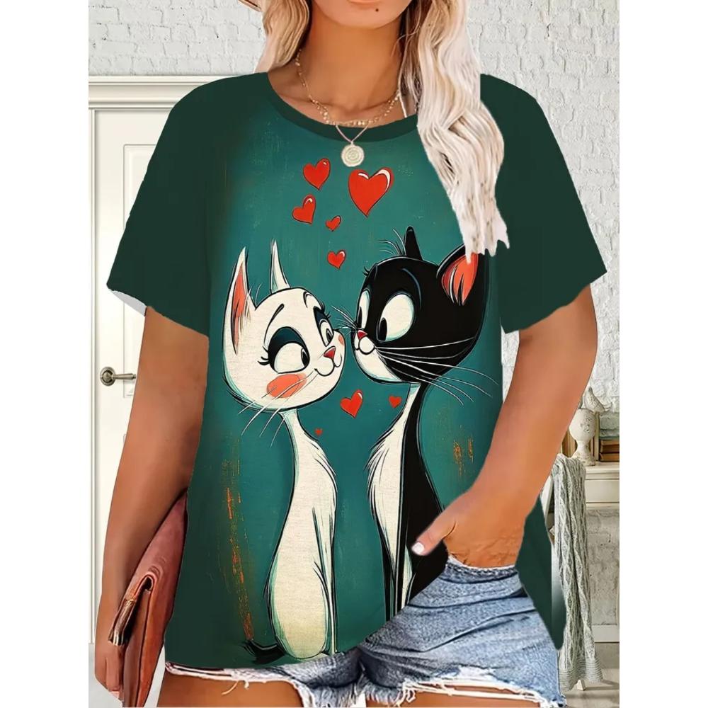 Summer Women T-shirt Creative 3D Printed Short Sleeved T-shirt Fashionable Comfortable Soft Breathable Large Loose T-shirt