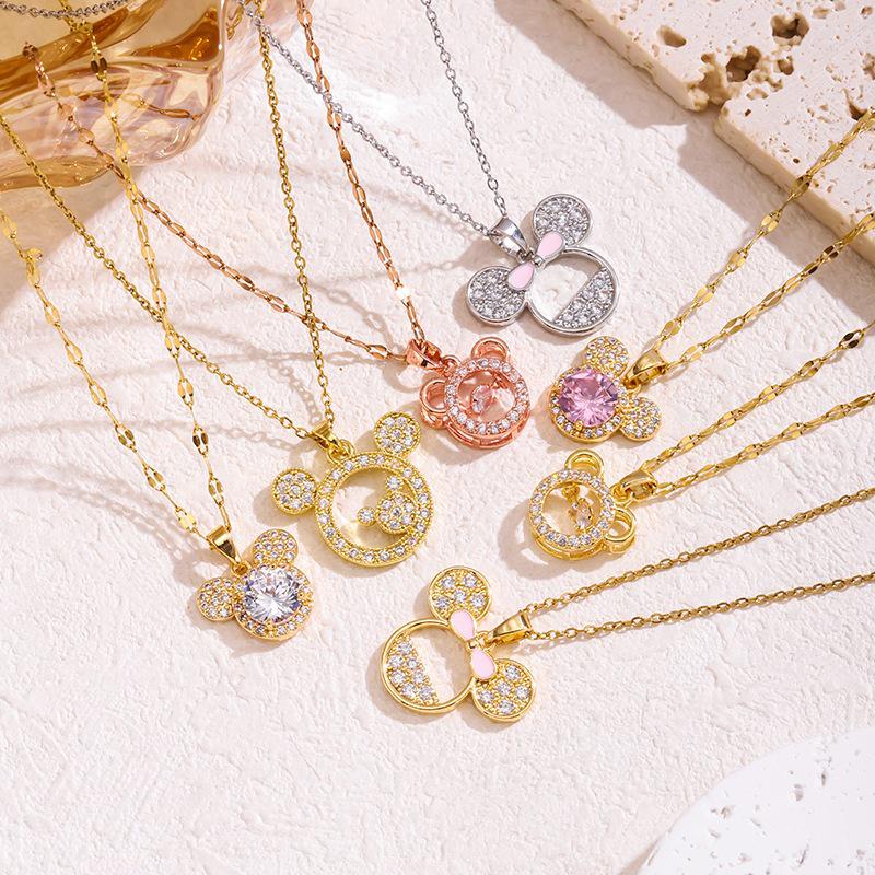 Elegant Mickey Mouse Diamond Clavicle Necklace - Versatile Titanium Steel for Women