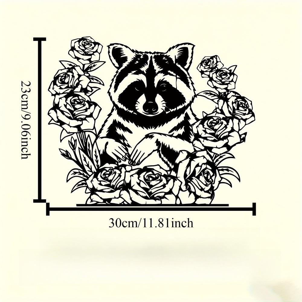 Rustproof Metal Wall Art Raccoon and Rose Sculpture Indoor Outdoor Decor Valentine Wedding Gift