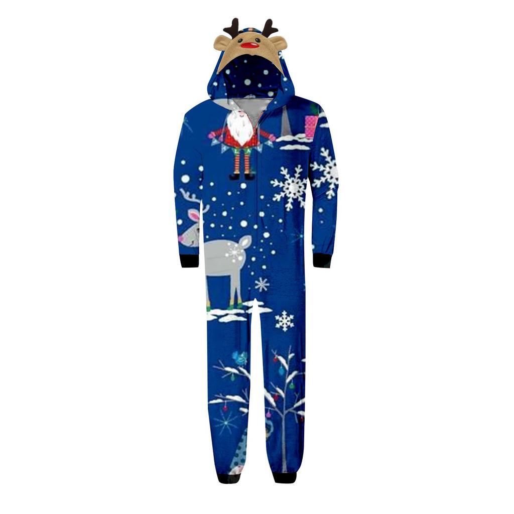 Passendes Familien-Overall-Set mit Weihnachtsdruck, Kapuze und langen Ärmeln sowie Reißverschluss