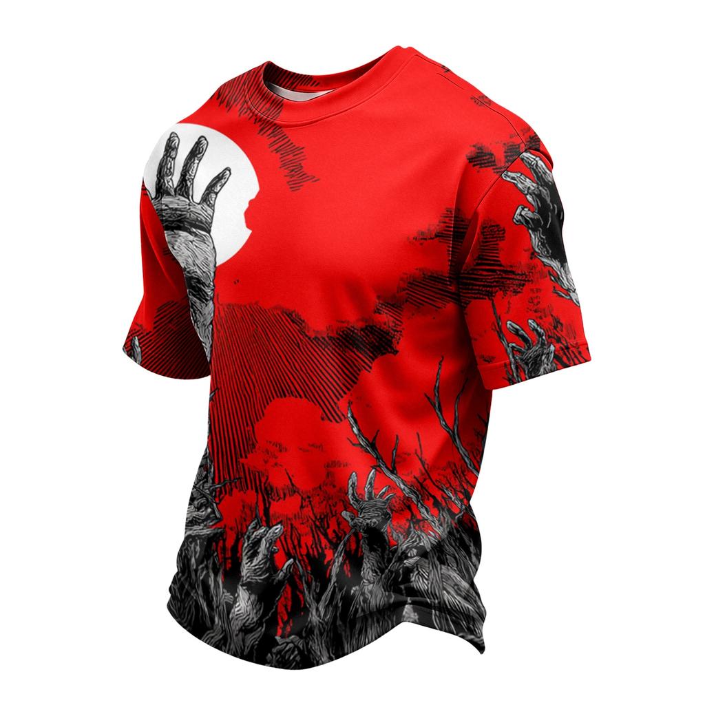 Men's Casual Short Sleeve T-Shirt Lightweight Breathable Fabric Crew Neck Halloween Themed Printed Top for Everyday Wear