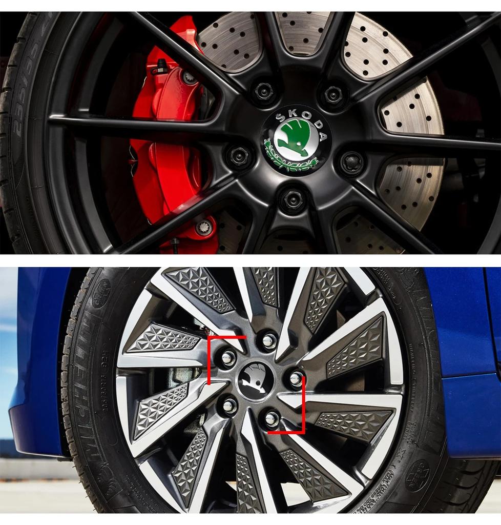 2025 Hot 4Pcs 56mm Car Hub Cap Badge Logo Decal For Skoda Octavia KAMIQ KODIAQ SUPERB RAPIDFABIA YETI Wheel Sticker Styling Acce