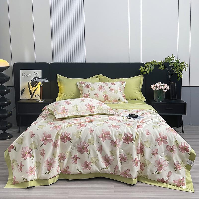 Floral Ice Silk Summer Quilt Cool Air Conditioner Washed Quilt Single Dormitory Thin Blanket King Size Luxury Bedding