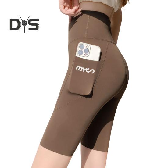 Sportovní legíny Shark Elastické Slim Fit Yoga Fitness kalhoty s vysokým pasem Jednobarevné šortky ke kolenům Letní tenké punčochové kalhoty s kapsou