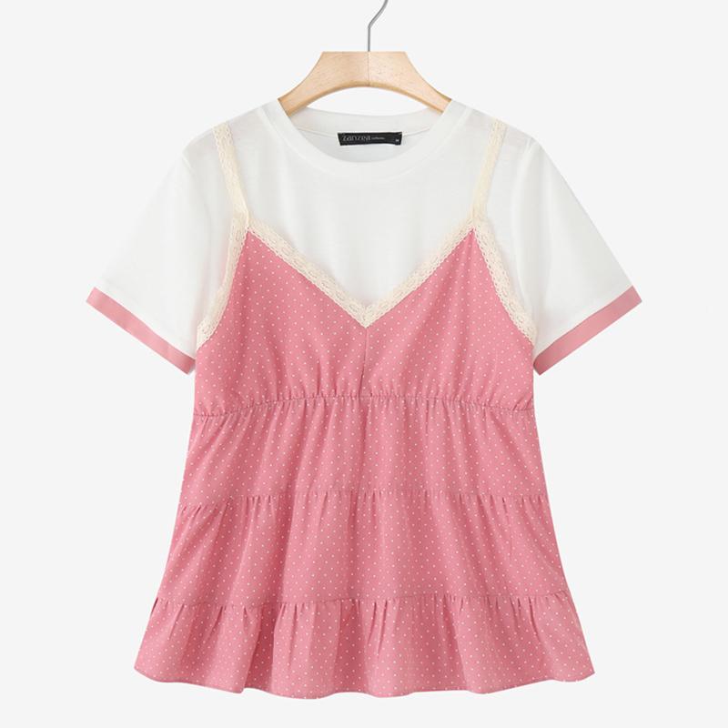 

ZANZEA Женские летние повседневные футболки с коротким рукавом и лоскутным узором в горошек 2XL