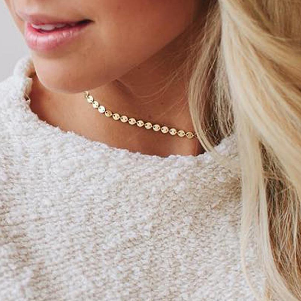 eManco Stainless Steel Round Piece Chain Necklace Simple Gold-Plated Women's Jewelry 10pcs