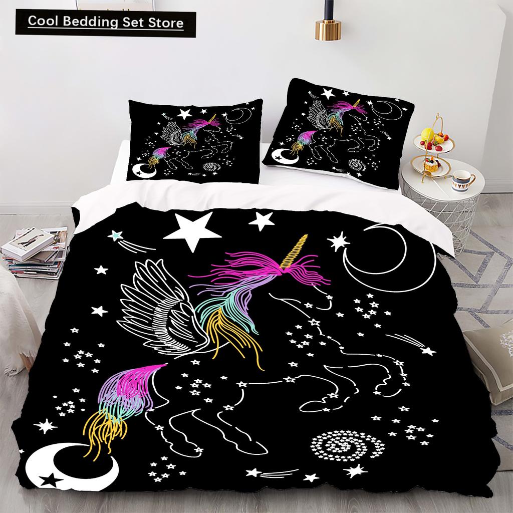 Cartoon Rainbow Unicorn Bedding Sets 135x200 Duvet Cover Set Pillowcases Queen Single Double Twin Size Bed Linen for Kids Girls
