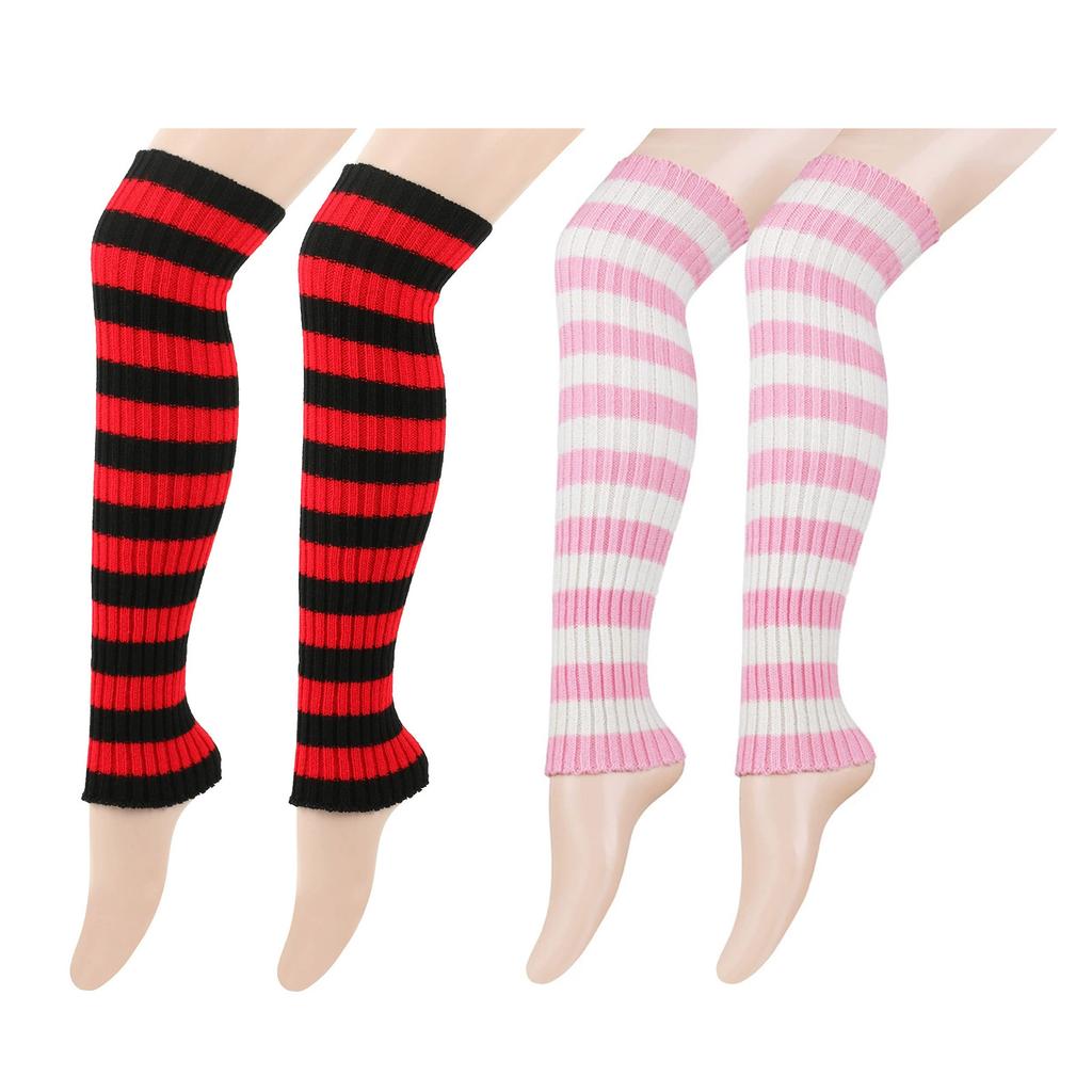 Women Leg Warmers Socks Colorful Stripe Ribbed Knitted Leg Covers Thigh High Long Stockings Cosplay Costume Accessories
