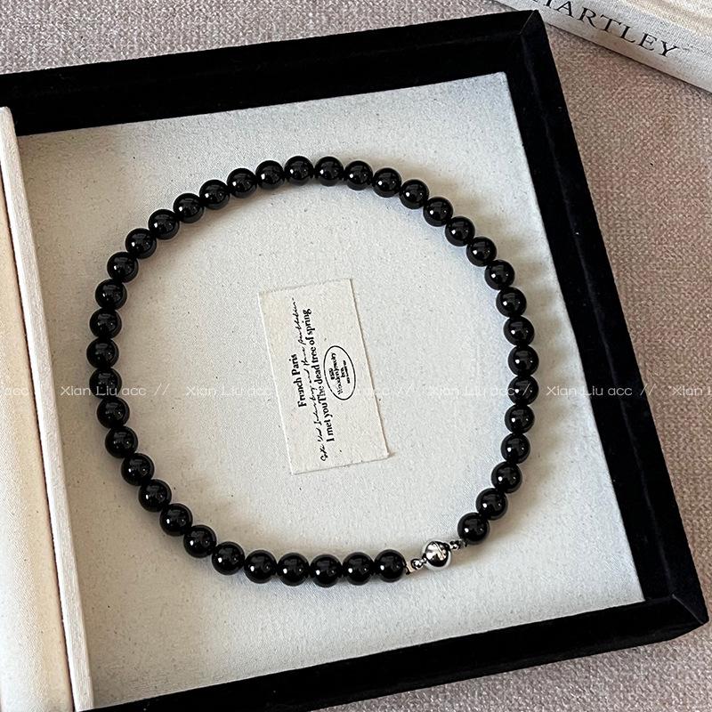 2025 Sense Layered Black Agate & Pearl Necklace - Light Luxury Women's Clavicle Chain Accessory