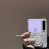 Phone Case For Samsung Z Flip 5 6 7 Case Flip Phone Transparent Cover with 360 Degree Finger Ring Holder