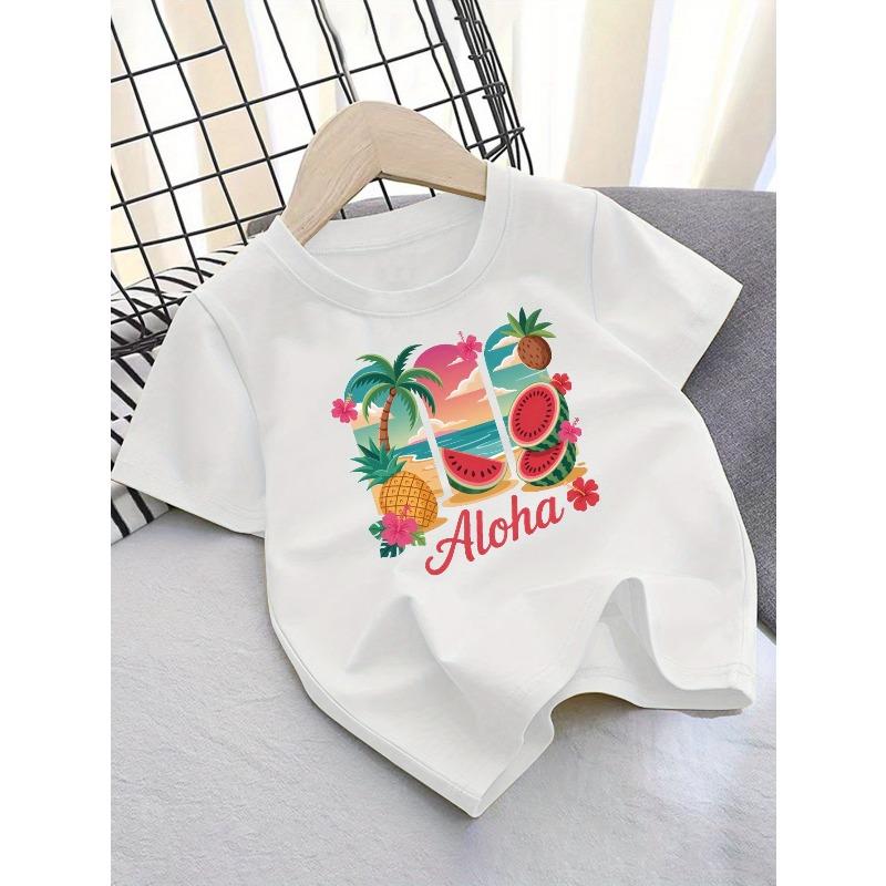 European Sizes Children's Summer Short-Sleeve T-Shirt, Cartoon Print Top for Girls, Featuring a Cute Design, Suitable for Outings and Daily