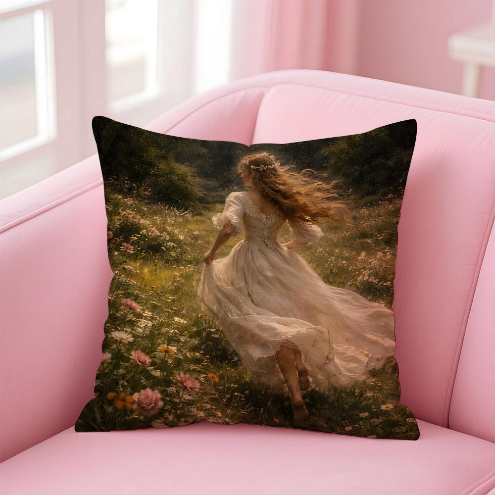CClassical Western Beauty and Flowers Cushion Cover Pillow Case Soft Friendly Fabric  Concealed Zipper