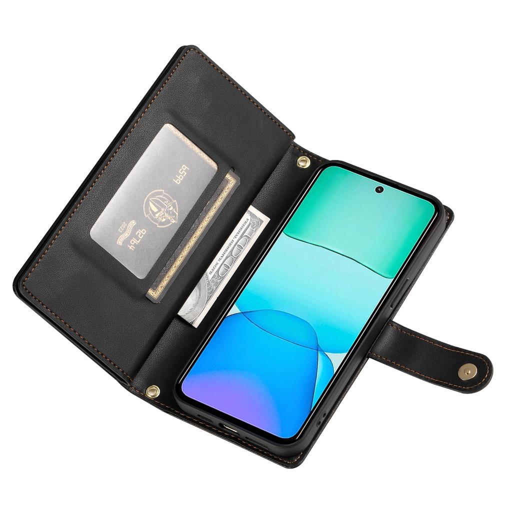 DF-011 For Xiaomi Redmi 13 4G/13 5G Case Zipper Pocket Wallet Leather Phone Cover with Straps