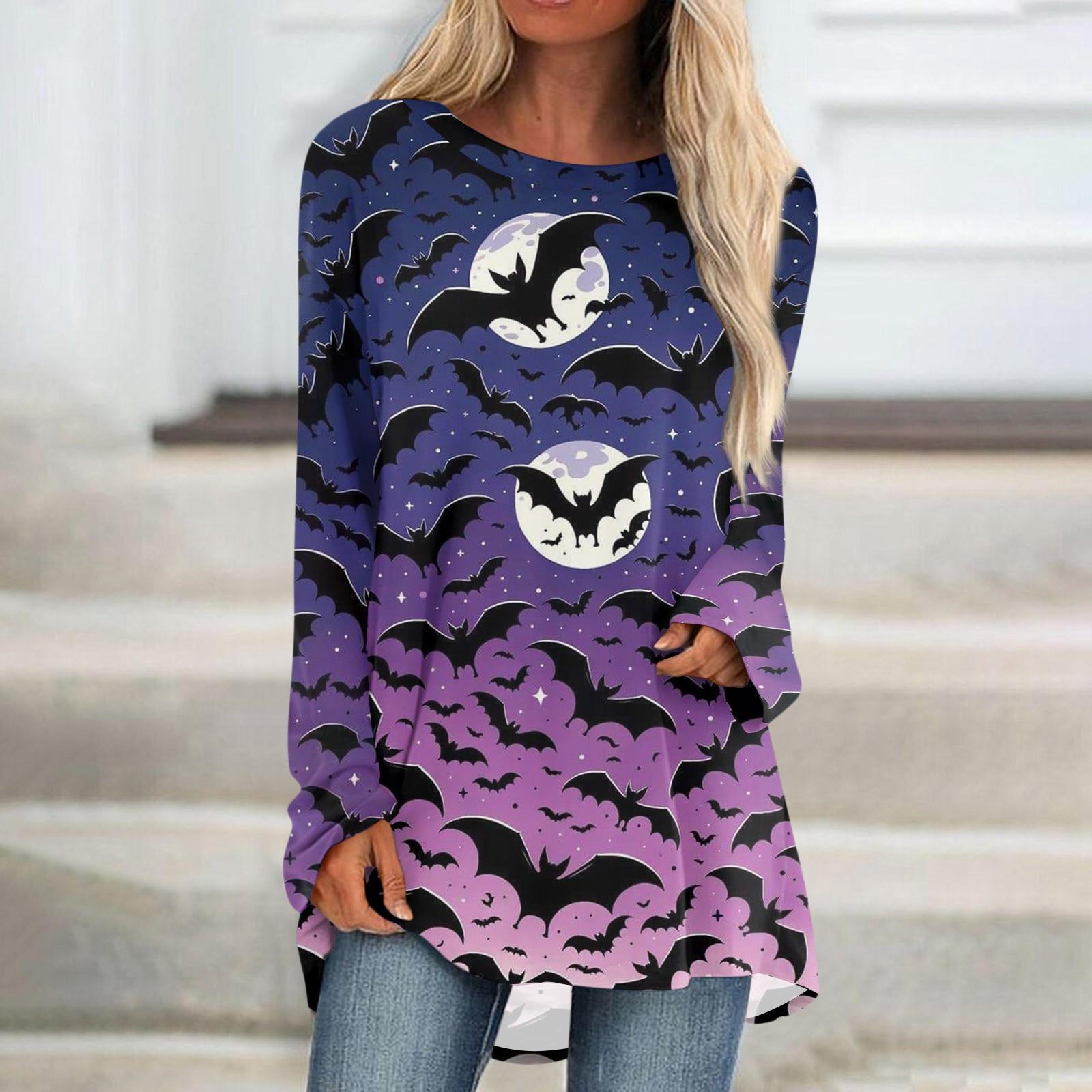 Женская повседневная модная блузка средней длины с длинным рукавом и принтом на Хэллоуин S — фото 8