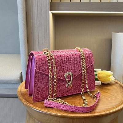 Borsa a tracolla da donna alla moda, colore rosso rosa, con fantasia a serpente, Borsa a mano di lusso, Borsa a mano con catena, Foderata