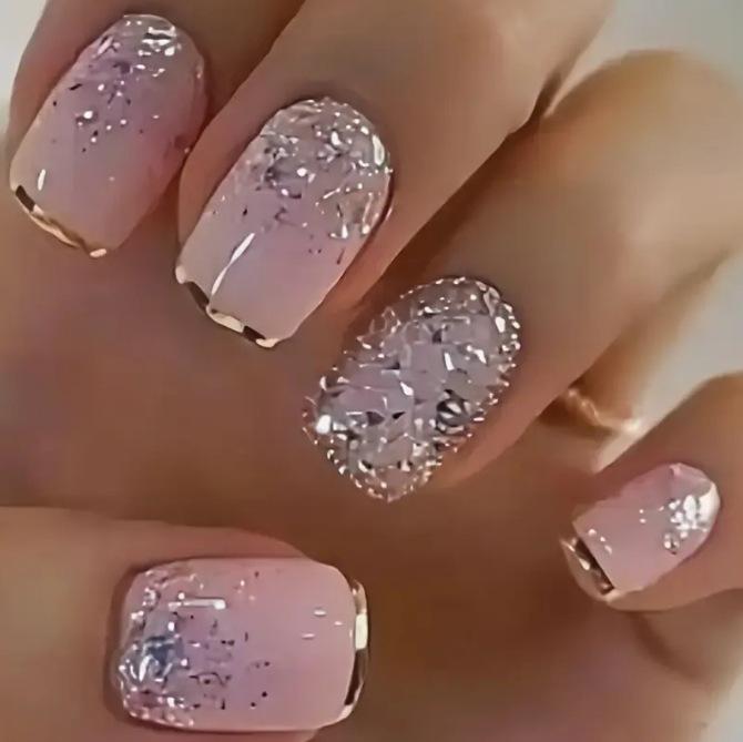 

24-Piece French Glitter Wearable Nail Patches: Removable Manicure Extensions Yellow Jelly Glue + Buffer (Temu/Tiktok Platform)