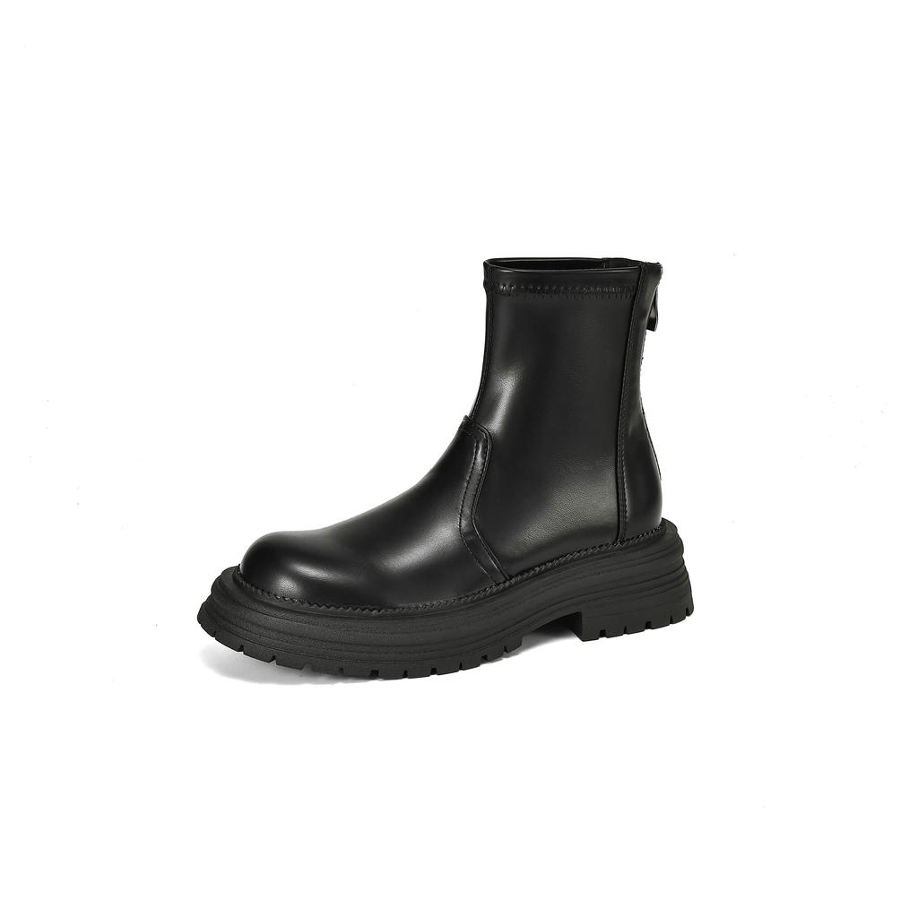 Krazing Pot Microfiber Autumn Winter Shoes Thick High Heels Zipper Platform Size 43 Motorcycle Boots Brown Color Ankle Boots