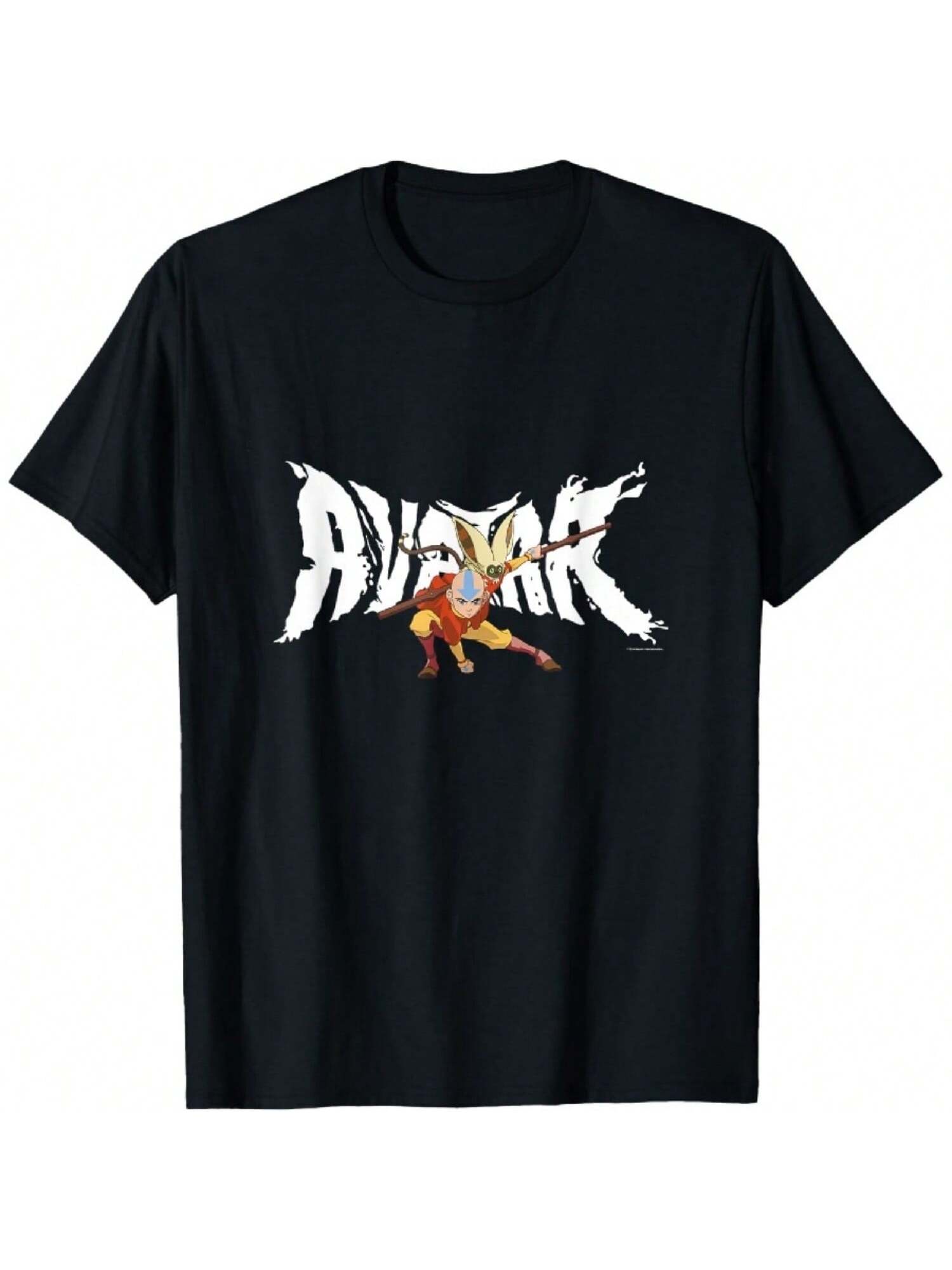 Aang Splash Text Background Design Momo Pose T-Shirt S разноцветный