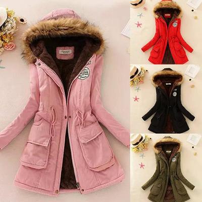 Fashion Women Solid Color Long Sleeve Fur Collar Coat Female Winter Warm Cotton Jackets Outwear