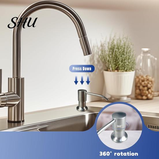 Press Type Soap Dispenser Stainless Steel Sink with 100CM Extension Tube Kitchen Dishwashing Liquid Countertop Built-in Dispensing Pump Head Durable