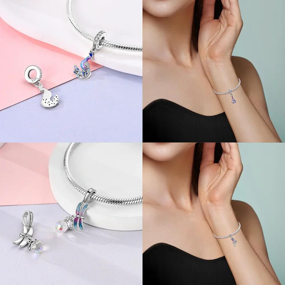 New Copper Blue Gold Butterfly Dangle Charm Fits Original Bracelet Necklace Spring Series Fine Jewelry