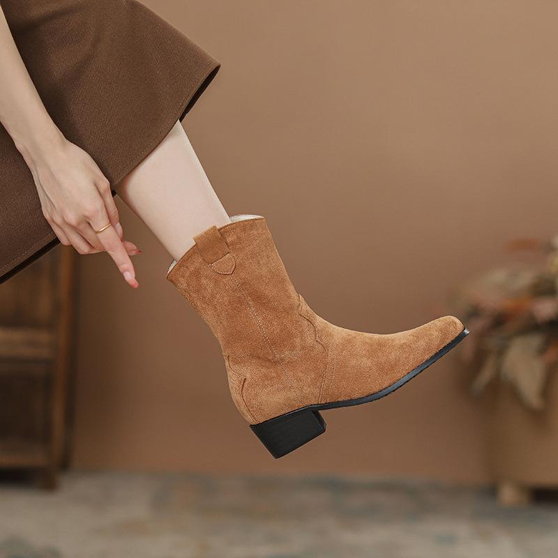 

внутреннее увеличение высоты толстый каблук V-образный вырез маленькие короткие ботинки женские весна и осень новые квадратный носок ретро удобные тонкие ботинки весна и осень 39