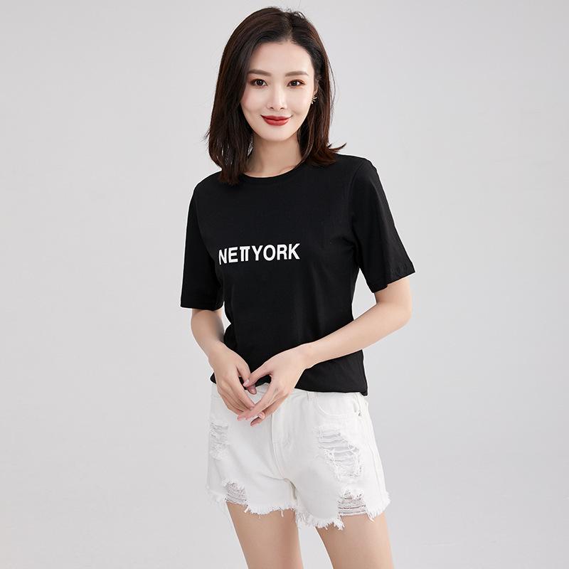 

Женская хлопковая футболка с короткими рукавами, новая модная дышащая женская летняя футболка в корейском стиле, простая свободная футболка с принтом XXL