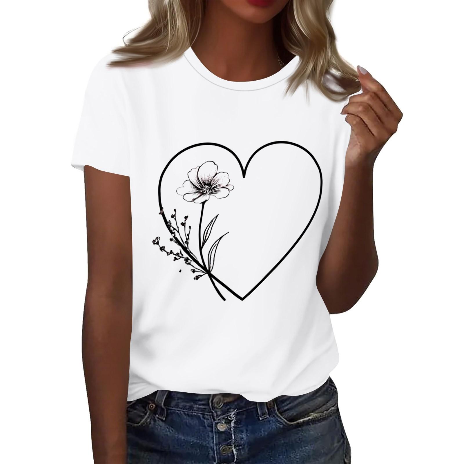 

Жіноча модна повсякденна футболка з принтом і круглим вирізом з короткими рукавами Топ Футболка Топ XXL білий