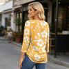 Damen Casual Dreiviertelarm Blumenprint Rundhalsausschnitt Oberteil Leichter Weicher Stoff Bequeme Passform Bluse für den Alltag