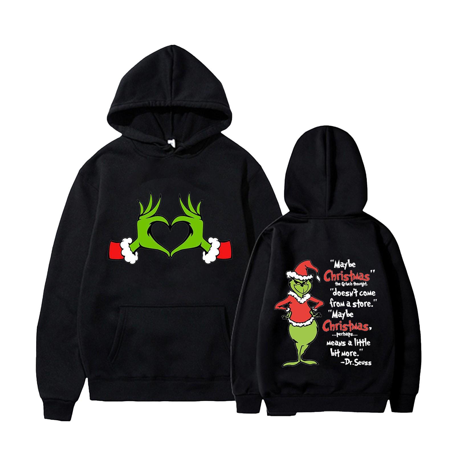 Unisex Loose Christmas  Printed Hooded Sweatshirt Casual Fashion Sports Sweatshirt M чёрный