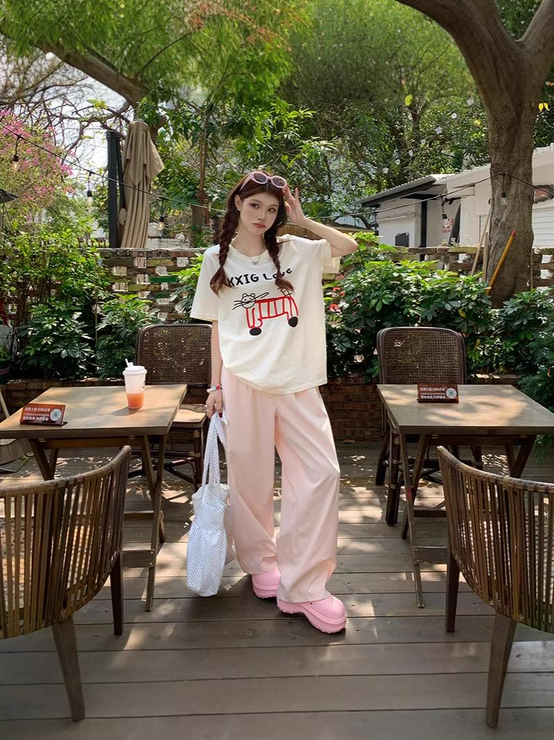 Plus Size Women s Summer Set: Cute Printed T-Shirt & Elastic Waist Solid Color Pants 4XL