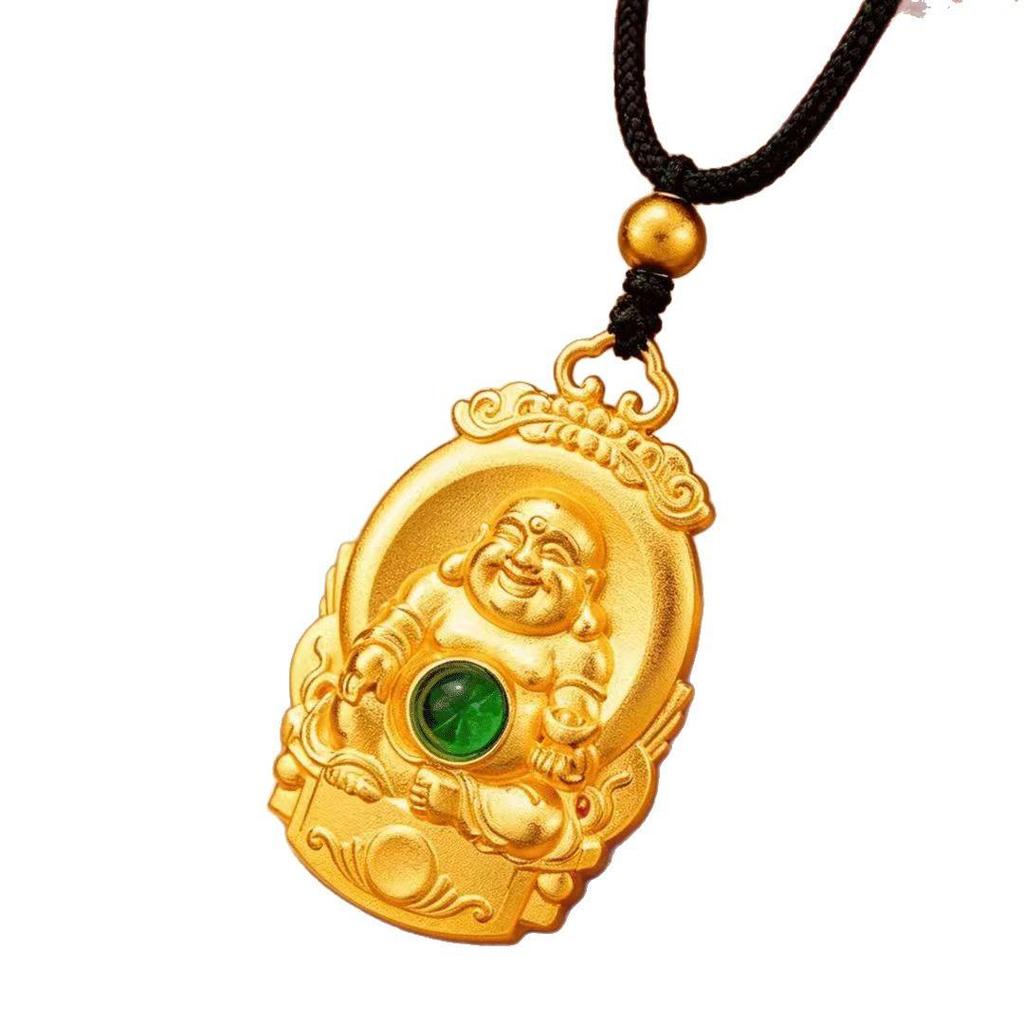 Exquisite Gold Maitreya Buddha Alloy Pendant Necklace - Unisex, Master Recommended, Ancient Craftsmanship.
